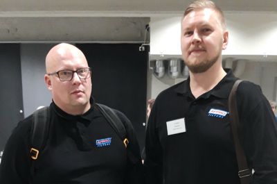 BUUSTIa Meriteollisuudesta -yhteistyöpäivänä 19.11.2019 Lahden Sibeliustalolla olivat verkostoja rakentamassa myös AFPRO Filters Oy:n Santtu Viitaluoma ja Tuukka Viljanen. Kuva: Taru Schroderus.