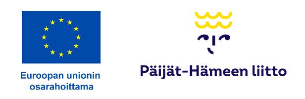 Vasemmalla EU-osarahoittama-logotunnus ja sen oikealla puolella Päijät-Hämeen liiton logotunnus.